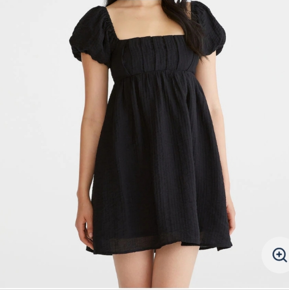Solid Square-Neck Pleated Babydoll Dress, Medium - image 3